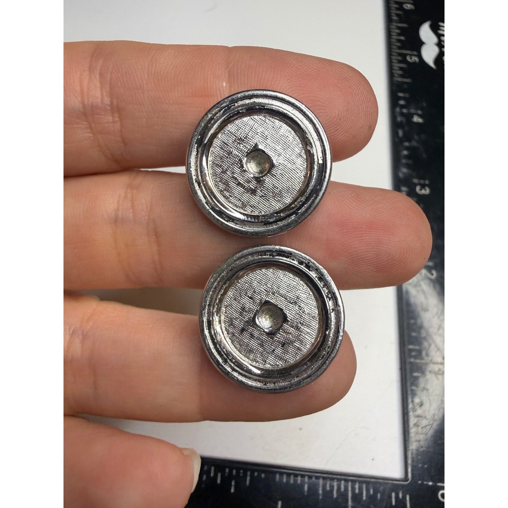Swank Silver Tone Textured Circular Mid Century Bullet Back Cufflinks